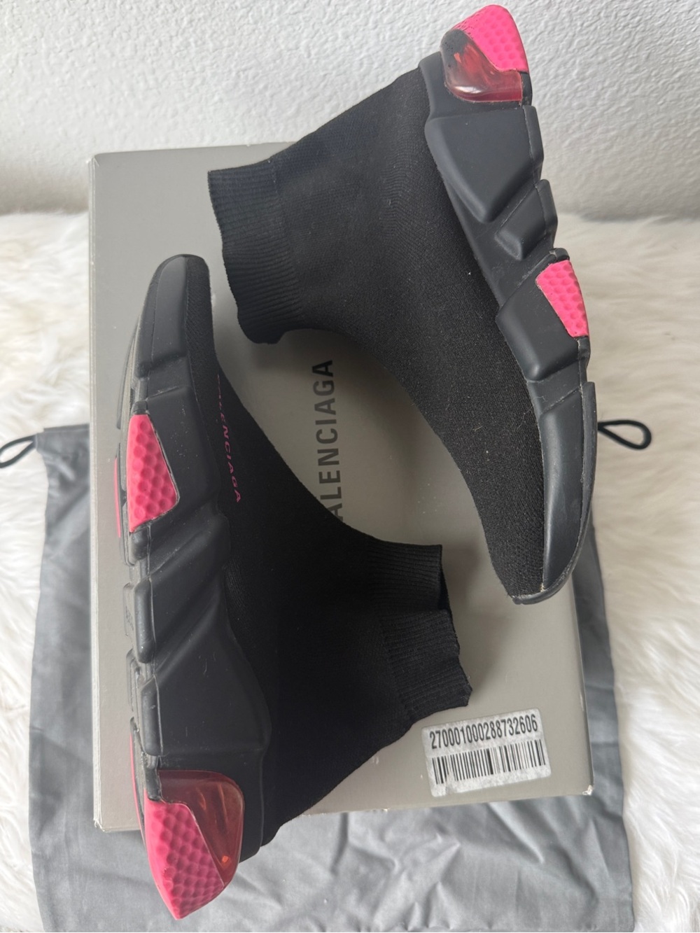 Balenciaga Black Sock Sneakers with Pink Branding - Picture 6 of 10